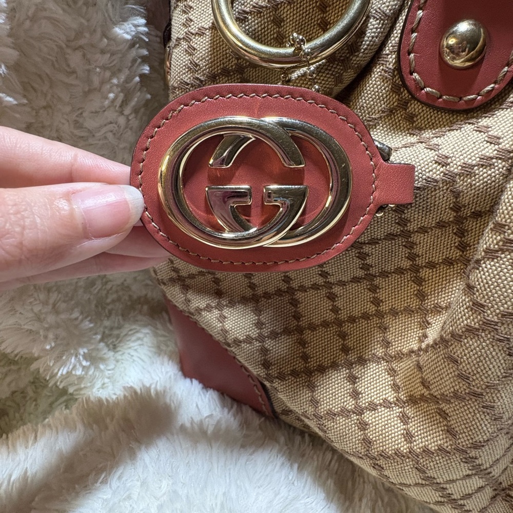 Gucci Beige Monogram Satchel with Pink-Brown Trim - Picture 5 of 15